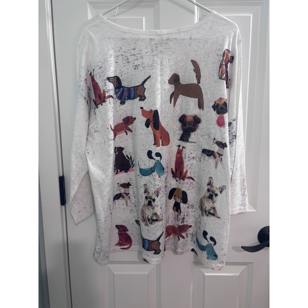 Et'Lois Womens 2X Dog Print Burnout Knit Top 3/4 Sleeve White Whimsical Tunic - Picture 5 of 5